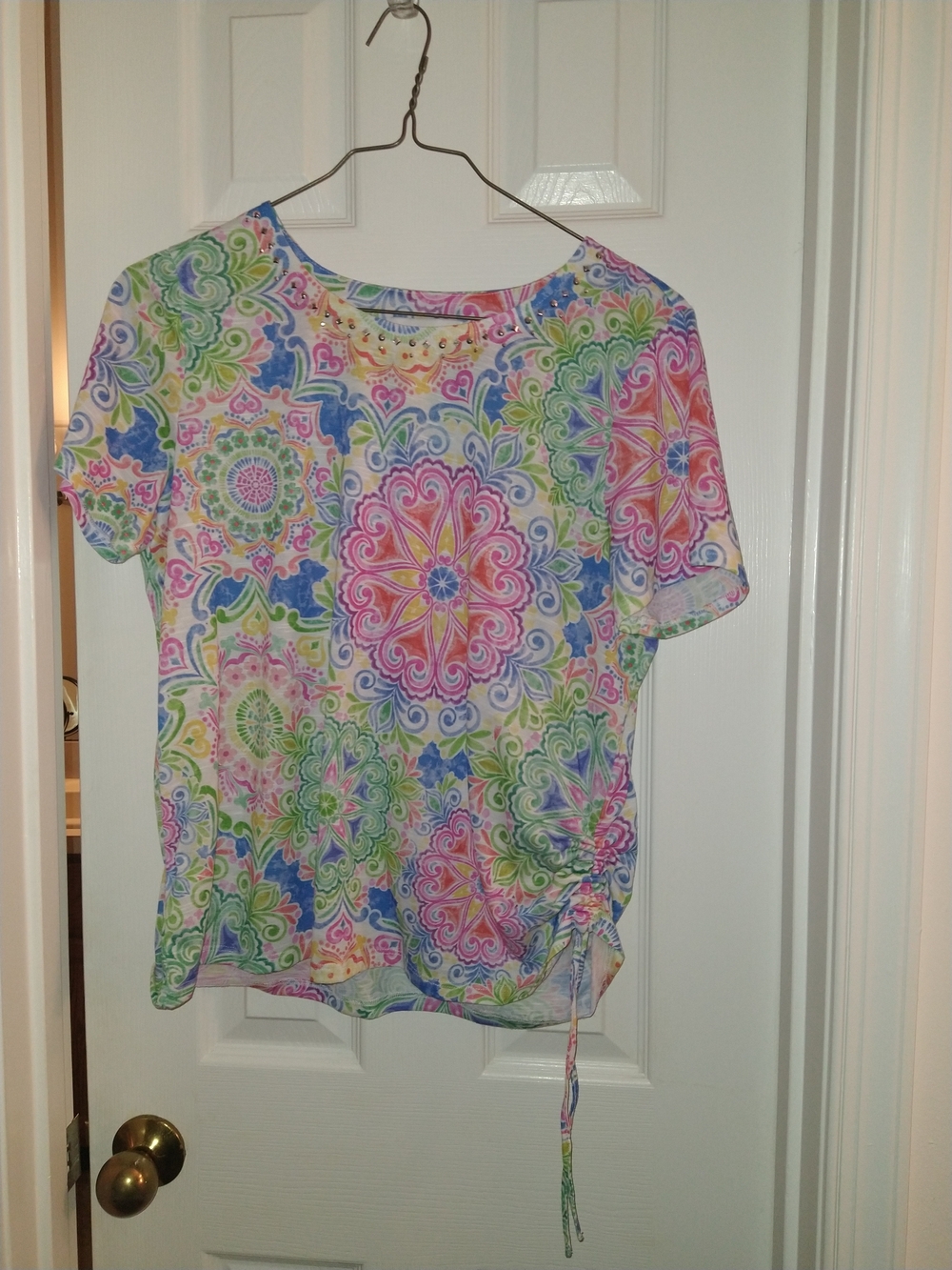 Alfred Dunner Short Sleeve Top in Multi Pink Blue Green Yellow